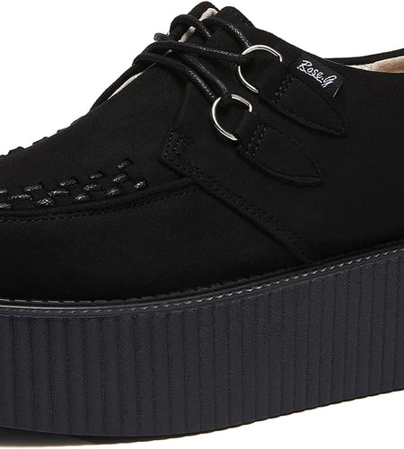 Women'S Handmade Suede Lace up Flat Platform Creepers Shoe