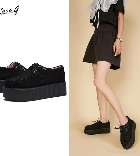 Women'S Handmade Suede Lace up Flat Platform Creepers Shoe