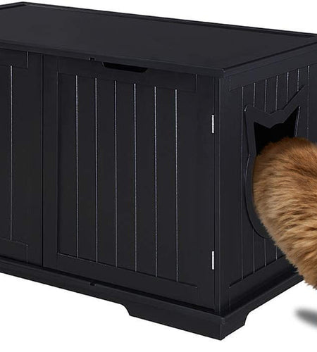 X-Large Designer Cat Washroom Storage Bench Cat Litter Box Enclosure Furniture Box House with Table, Big Enough for Automatic Litter Box or Two Litter Boxes.